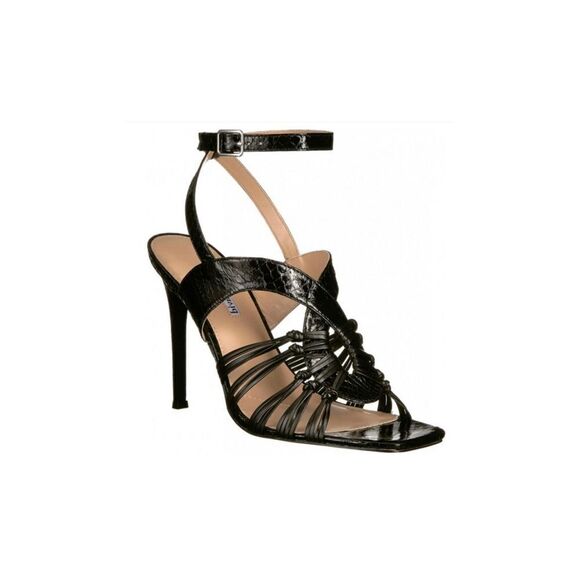 Charles David Vibrant Square Toe Ankle Strap Black Leather Stiletto Heel Size 8 - Picture 9 of 9